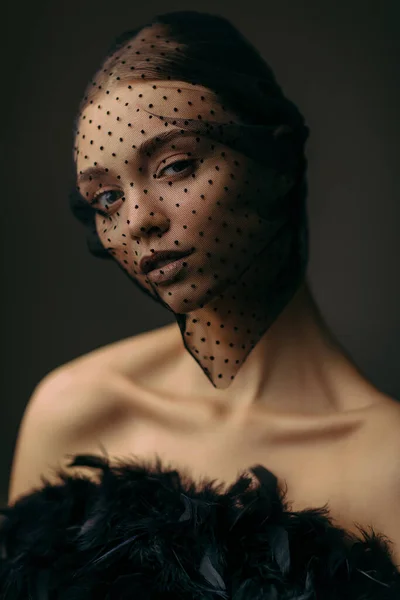 Beauty elegant girl posing in black veil — Stock Photo, Image