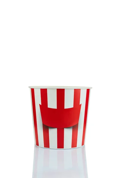 Empty classic red and white paper striped bucket — Stock Photo, Image
