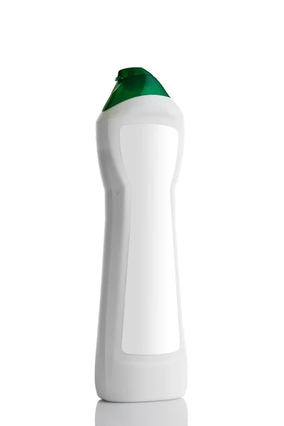 Biała plastikowa butelka z płynnym detergentem do prania, środkiem czyszczącym, wybielaczem lub zmiękczaczem tkanin — Zdjęcie stockowe