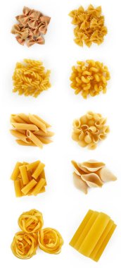 makarna koleksiyonu beyaz arkaplanda izole edildi