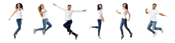 Collage of happy people jumping — Stock Photo, Image