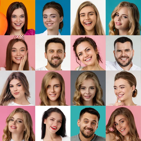 Collage di facce sorridenti felici della gente . — Foto Stock