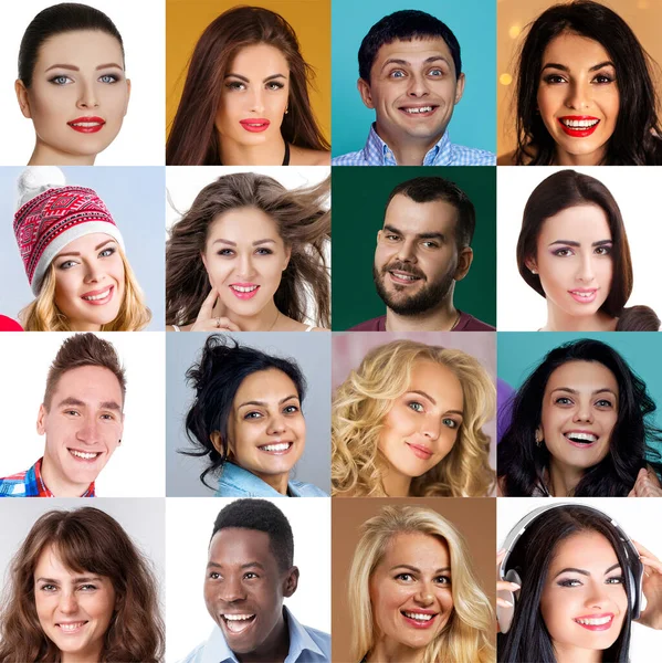 Collage van vrolijke glimlachende gezichten van mensen. — Stockfoto