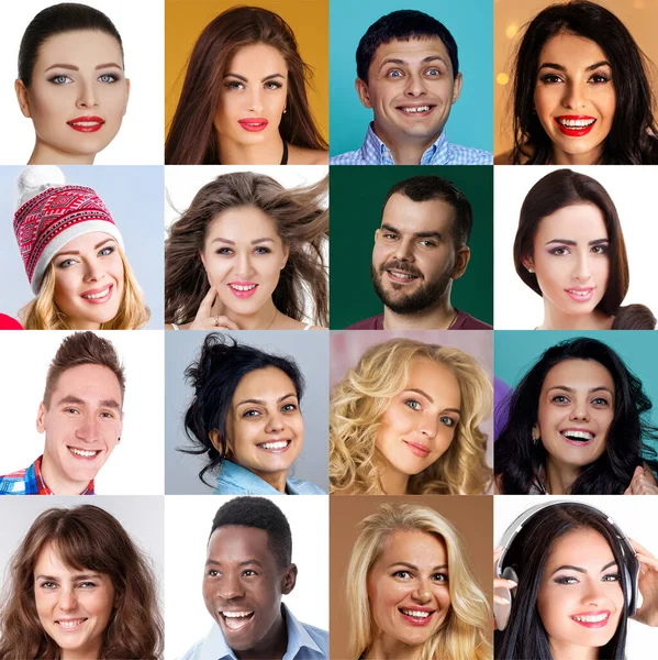 Collage of happy smiling faces of people. — Stock Photo, Image