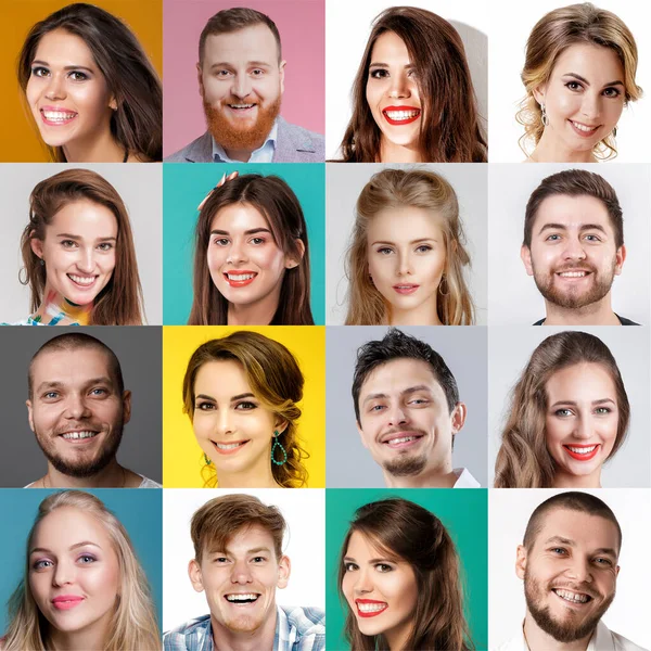 Collage of happy smiling faces of people. — Stock Photo, Image