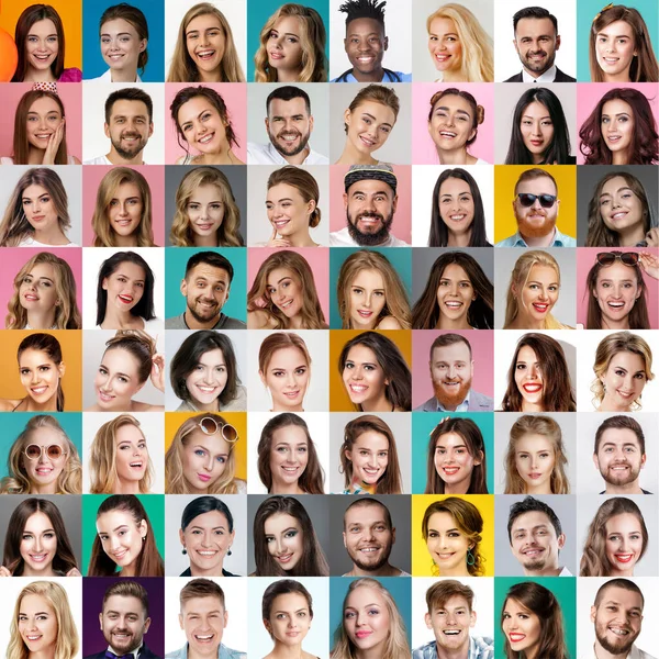 Collage de caras sonrientes felices de la gente . — Foto de Stock