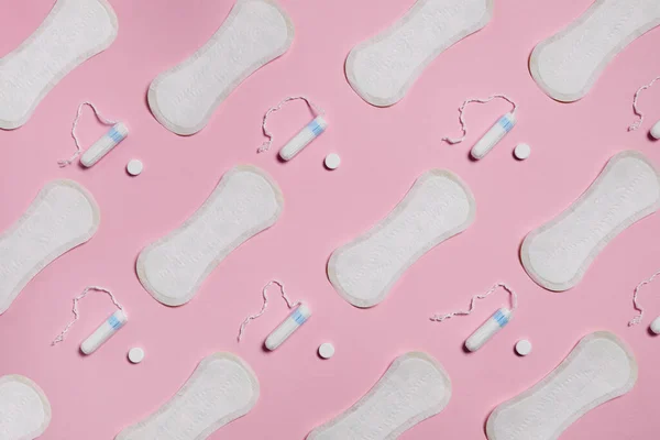 Pattern with white sanitary cotton pads — Stock Photo, Image