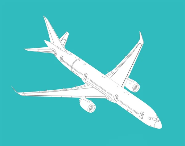 青の背景に分離された旅客機 — ストック写真