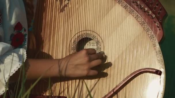 Дівчина грає на бандурі — стокове відео