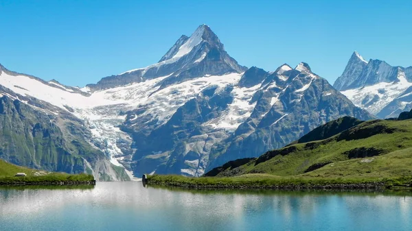 İsviçre Bernese Alplerinde Bachalpsee 'den görülen Schreckhorn. 