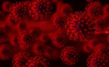 Koyu Kırmızı Arkaplanda Coronavirus - Covid-19 Viroloji Konsepti - 3d Görüntüleme