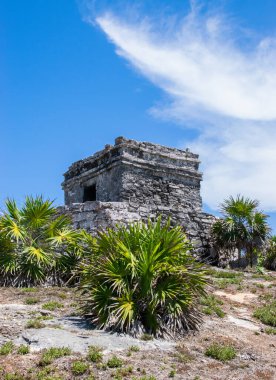 Güneşli bir günde Meksika, Tulum 'daki Maya harabelerinin fotoğrafı