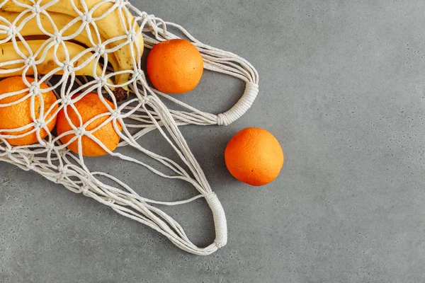 Duurzame Levensstijl Milieuvriendelijk Concept Katoen Nettas Met Gaas Fruit Herbruikbare — Stockfoto