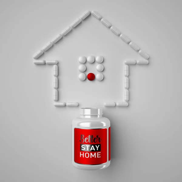 Blijf Thuis Concept Weergave Illustratie Abstract Huissymbool Van Tabletten Pillen — Stockfoto