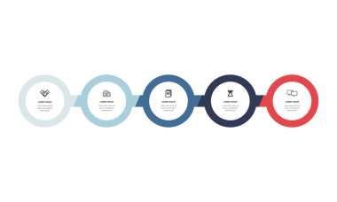 Bilgisel. Simgeli ve 5 sayı seçeneği ya da basamaklı vektör bilgi tasarım şablonu. İşlem şeması, sunumlar, iş akışı düzeni, afiş, akış şeması, bilgi grafiği için kullanılabilir.
