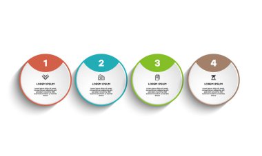 Bilgisel. Simgeli ve 4 sayı seçeneği veya basamaklı vektör bilgi tasarım şablonu. İşlem şeması, sunumlar, iş akışı düzeni, afiş, akış şeması, bilgi grafiği için kullanılabilir.