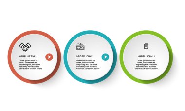 Bilgisel. Simgeli vektör Infographic tasarım şablonu ve 3 sayı seçeneği veya basamağı. İşlem şeması, sunumlar, iş akışı düzeni, afiş, akış şeması, bilgi grafiği için kullanılabilir.