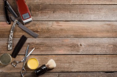 Comb and vintage straight razors clipart