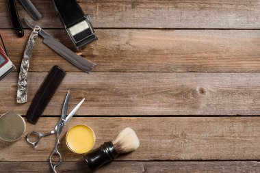 Brush and vintage straight razors clipart