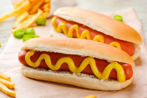 Hot dogs, pepper and fries — Stock Photo, Image