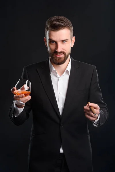 Hombre Rico Con Bebida Cigarro Tiempo Refresco Para Exitoso Hombre — Foto de Stock