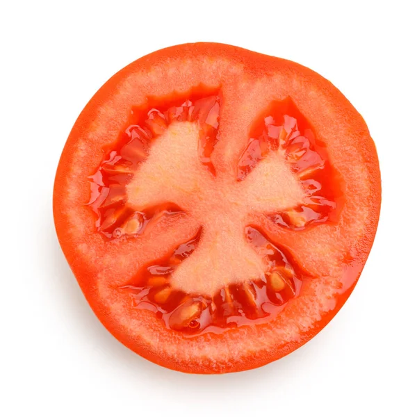 Tomatenscheibe auf weißem Hintergrund, Nahaufnahme — Stockfoto