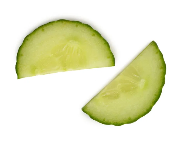 Two cucumber half moon slices on white background. — Stock Photo, Image