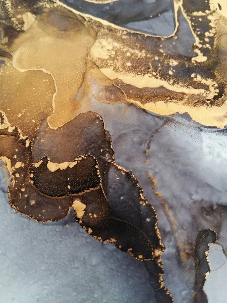 Luxury abstract fluid art painting background alcohol ink technique black and gold