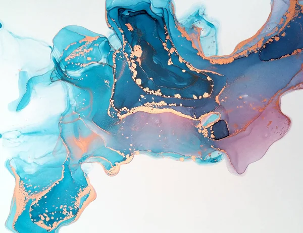 Luxuoso Pintura Fluida Abstrata Técnica Tinta Álcool Mistura Tintas Azuis — Fotografia de Stock