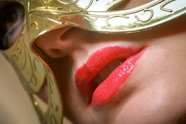 Belleza modelo mujer usando mascarada máscara de carnaval sobre Christm —  Fotos de Stock