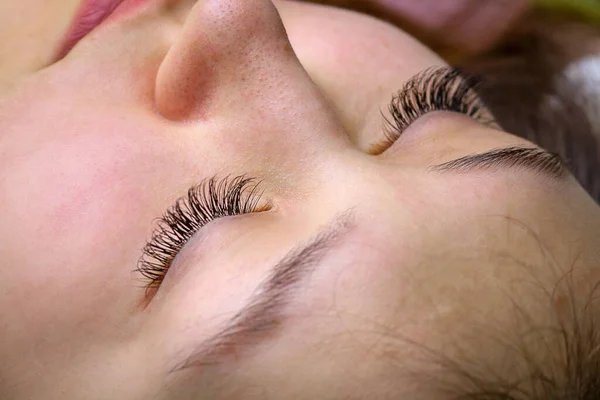 Procédure Extension Des Cils Oeil Femme Avec Cils Longs — Photo