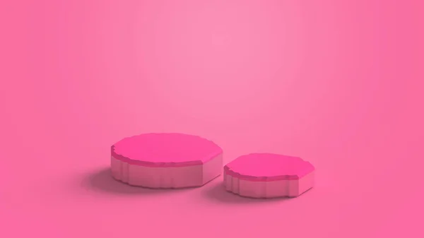 Dois Pódio Rosa Fundo Rosa Pastel Renderizar Ilustração — Fotografia de Stock