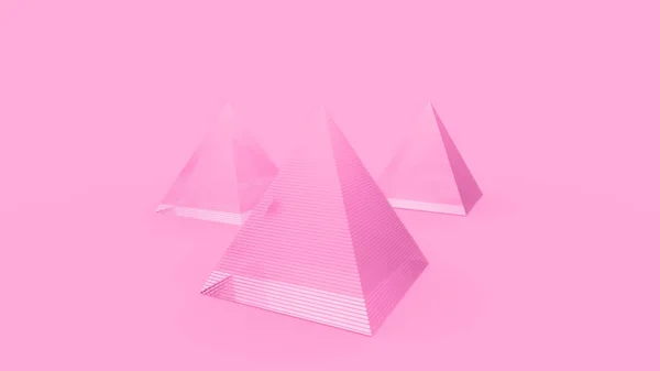 3枚のガラスピンクのピラミッド3Dイラスト — ストック写真