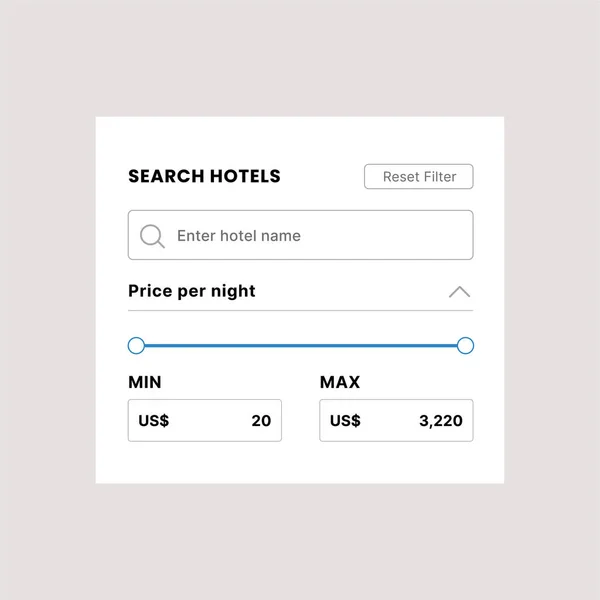 Hotellets Søkekomponent Illustrasjon Brukergrensesnittets Moderne Navigasjonsskjema – stockvektor