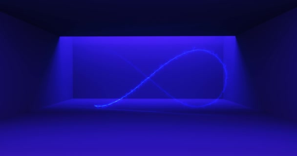 Infinity Loop Glödande Blå Neon Stil Modern Konst Loop Inne — Stockvideo