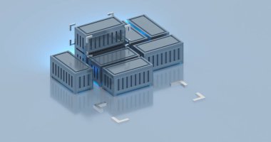 Kargo kapları izometrik 3D çizim çizimi