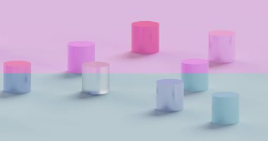 Kozmetik ürünü soyut olarak pastel renkli cam silindir 3d görüntüleme