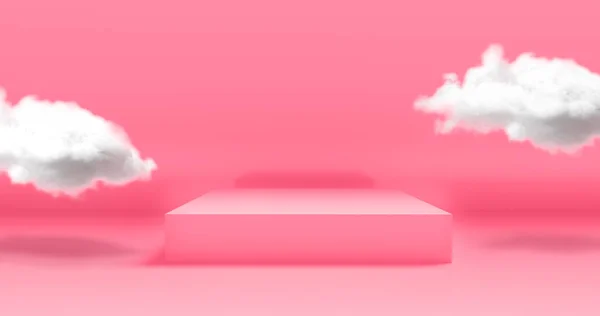 Podio Rosa Con Nube Fondo Color Pastel Render Illustration — Foto de Stock