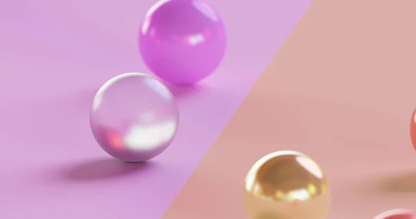 化粧品の抽象的な紫色のクローズアップガラスと金のボール3Dレンダリングイラスト — ストック写真