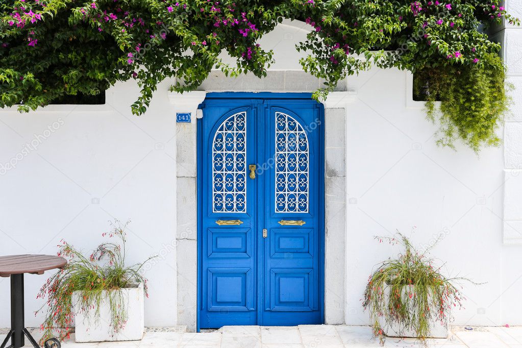 Blue gate of a house in Bodrum, Turkey