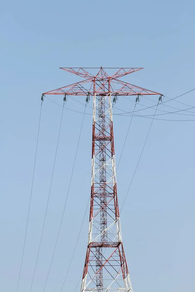 Red and White Electric Pole — Stock Photo, Image