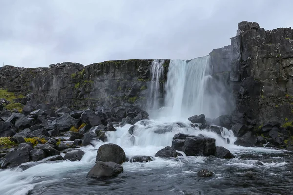 Oxarfoss Wasserfall im Thingvellir Nationalpark, Island — Stockfoto