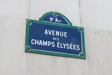 Avenue Champs Elysees Paris, Fransa'da sokak tabelası