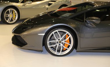 Istanbul, Türkiye - 10 Şubat 2018: Lamborghini araba Cnr Avrasya Boat Show Cnr Expo Center'da ekranda