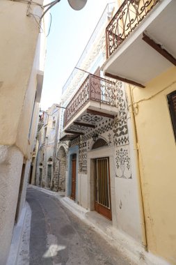 Pyrgi 'deki Geleneksel Sokak, Chios Adası, Yunanistan