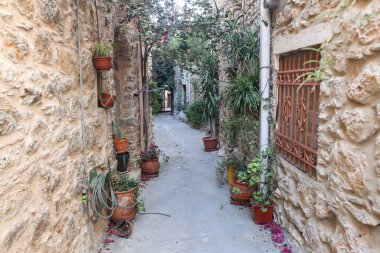 Mesta 'daki Geleneksel Sokak, Chios Adası, Yunanistan