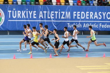 ISTANBUL, TURKEY - FEBRUARY 02, 2020: Athletes running during Turkish Indoor Athletics Championships