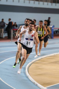 ISTANBUL, TURKEY - FEBRUARY 02, 2020: Athletes running during Turkish Indoor Athletics Championships