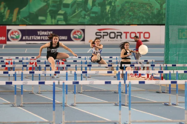 Istanbul Turkey February 2020 Athletes Running Metres Hurdles Turkish Indoor — Stockfoto