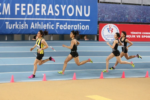 Istanbul Turquía Febrero 2020 Atletas Corriendo Durante Campeonato Turco Atletismo — Foto de Stock